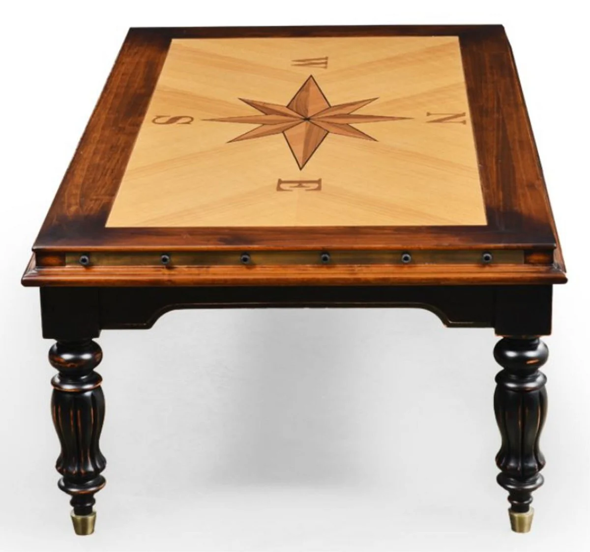 Luxus Vintage Stil Couchtisch Naturfarben / Braun / Schwarz 137 x 77 x H. 45 cm - Rechteckiger Massivholz Wohnzimmertisch - Vintage Stil Wohnzimmer Möbel - Luxus Wohnzimmer Möbel