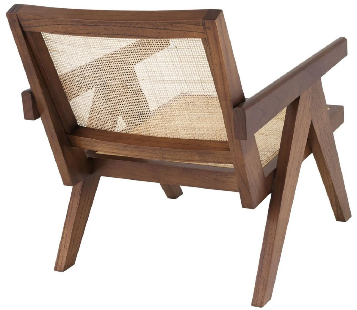 Designer Stuhl Braun / Naturfarben 58 x 82 x H. 70 cm - Massivholz Stuhl mit Armlehnen und handgewebtem Rattangeflecht - Luxus Wohnzimmer Möbel