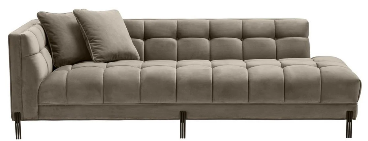 Luxus Lounge Sofa Greige / Schwarz 223 x 95 x H. 68 cm - Linksseitiges Wohnzimmer Sofa mit edlem Samtsoff und 2 Kissen