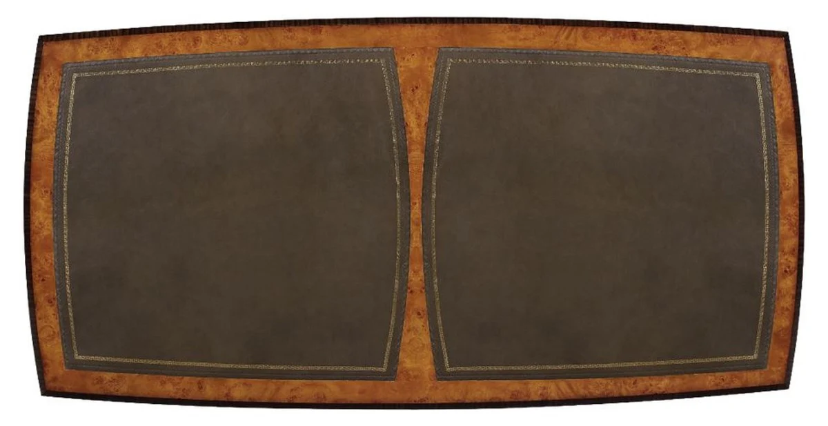 Luxus Jugendstil Couchtisch Hellbraun / Braun 150 x 75 x H. 47 cm - Eleganter Massivholz Wohnzimmertisch mit hochwertigem Echtleder - Barock & Jugendstil Wohnzimmer Möbel