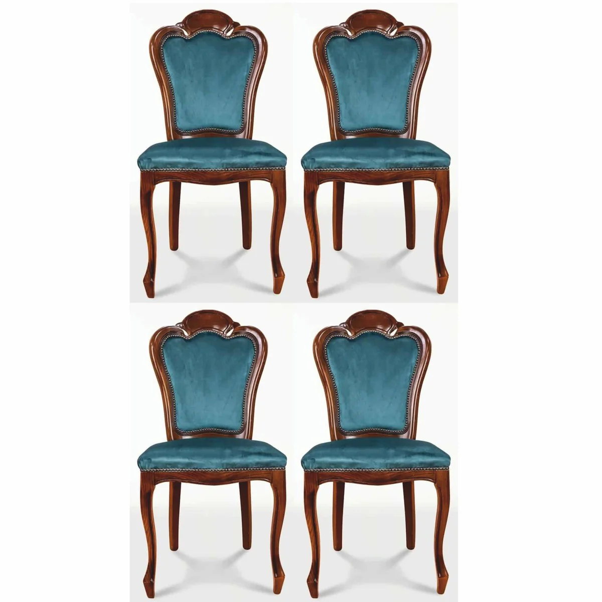 Luxus Barock Esszimmer Stuhl 4er Set Blau / Braun - Barock Möbel