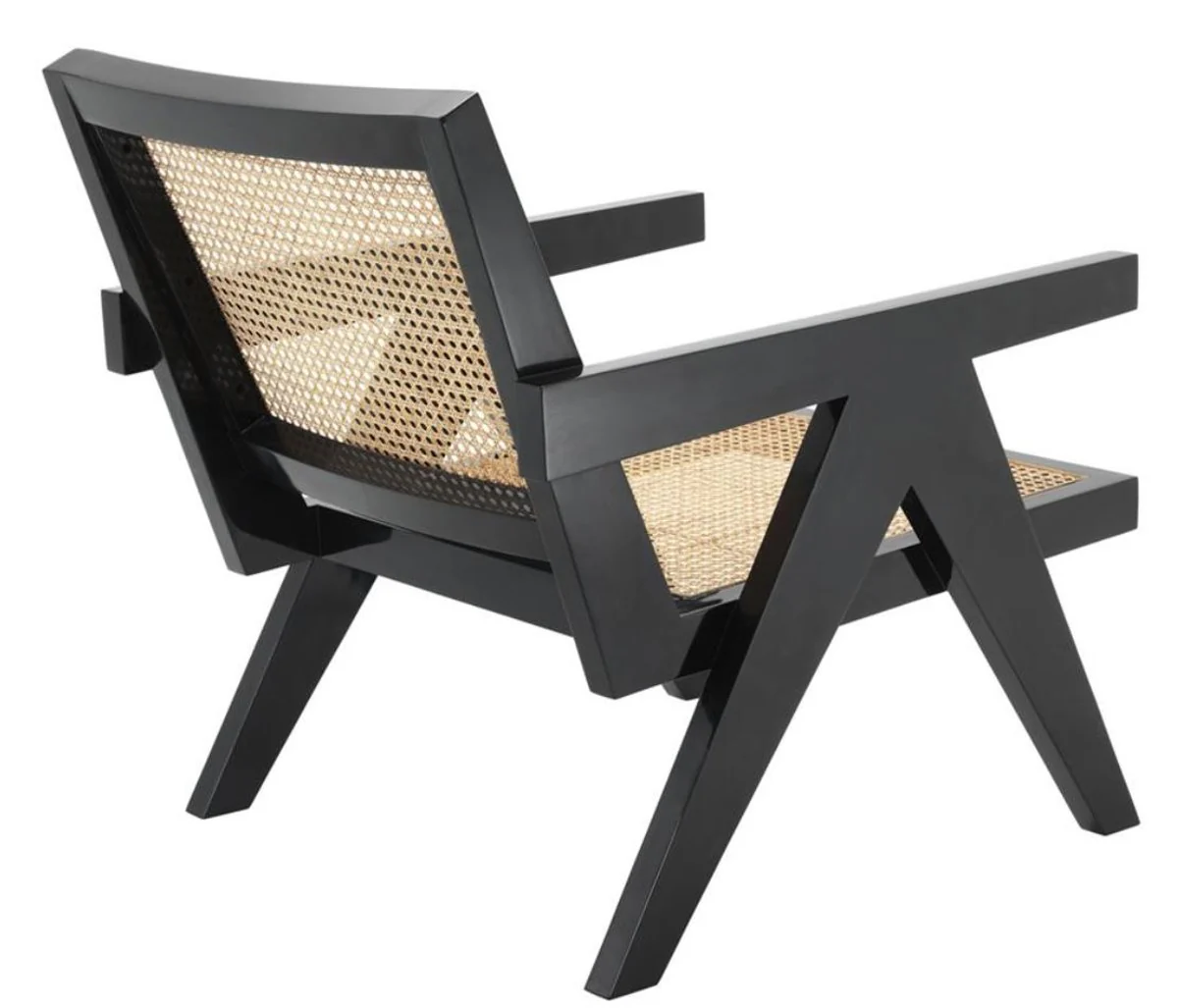 Designer Stuhl mit Armlehnen in schwarz / naturfarben 58 x 82 x H. 70 cm - Designermöbel