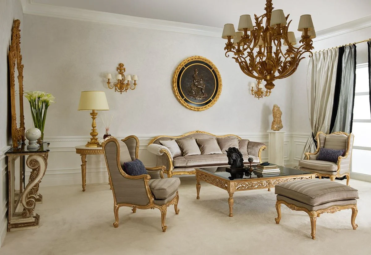 Luxus Barock Couchtisch mit Glasplatte Antik Gold / Schwarz - Quadratischer Wohnzimmertisch im Barockstil - Barock Möbel - Edel & Prunkvoll - Luxus Qualität - Made in Italy