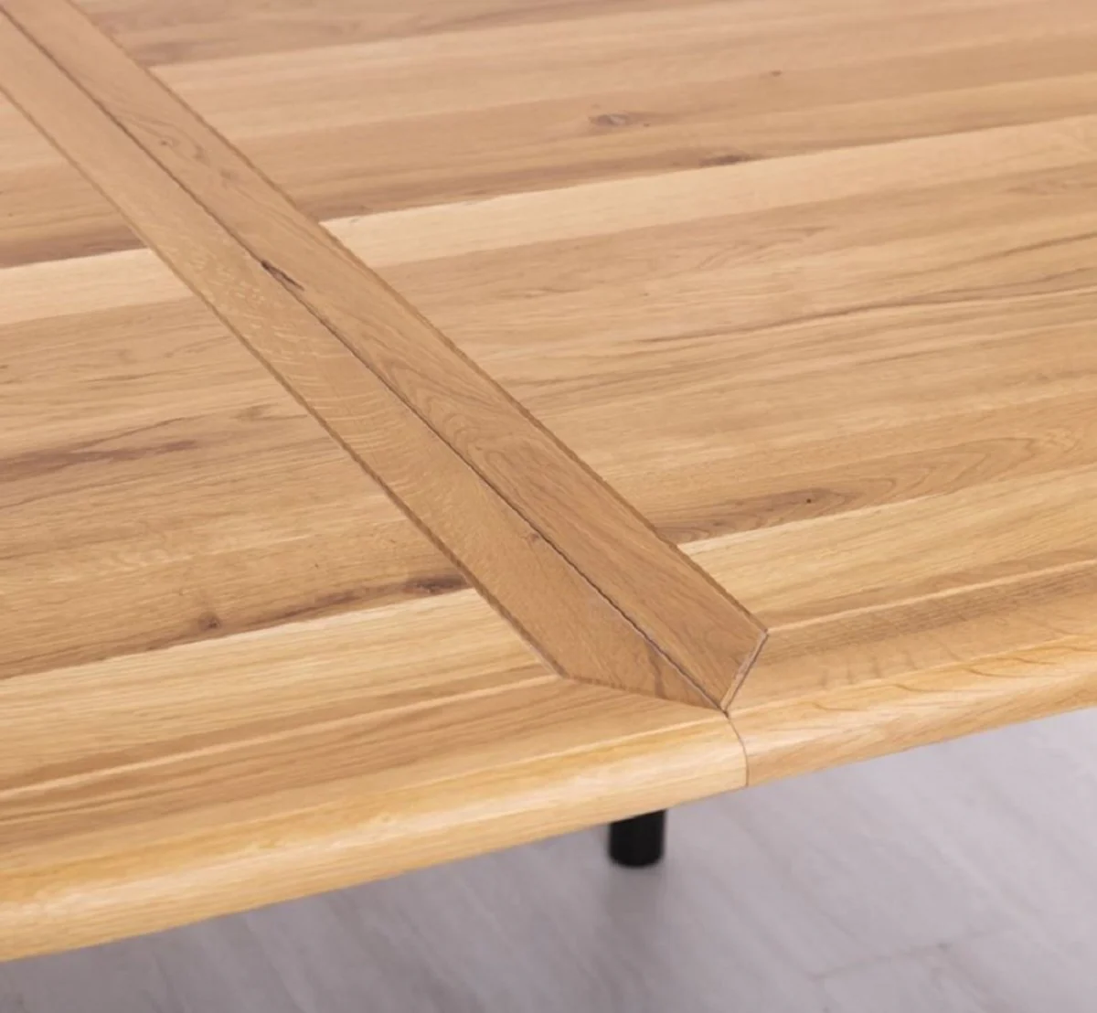 Landhausstil Esstisch Naturfarben / Schwarz 160-200 x 120 x H. 78 cm - Ovaler ausziehbarer massivholz Küchentisch mit Eichenholz Tischplatte - Esszimmer Möbel im Landhausstil