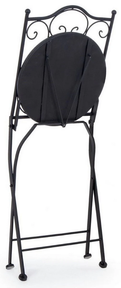 Jugendstil Gartenstuhl 4er Set Schwarz / Mehrfarbig 39 x 47 x H. 92 cm - Klappbare Stühle mit edlen Keramik Platten - Nostalgische Garten & Gastronomie Möbel