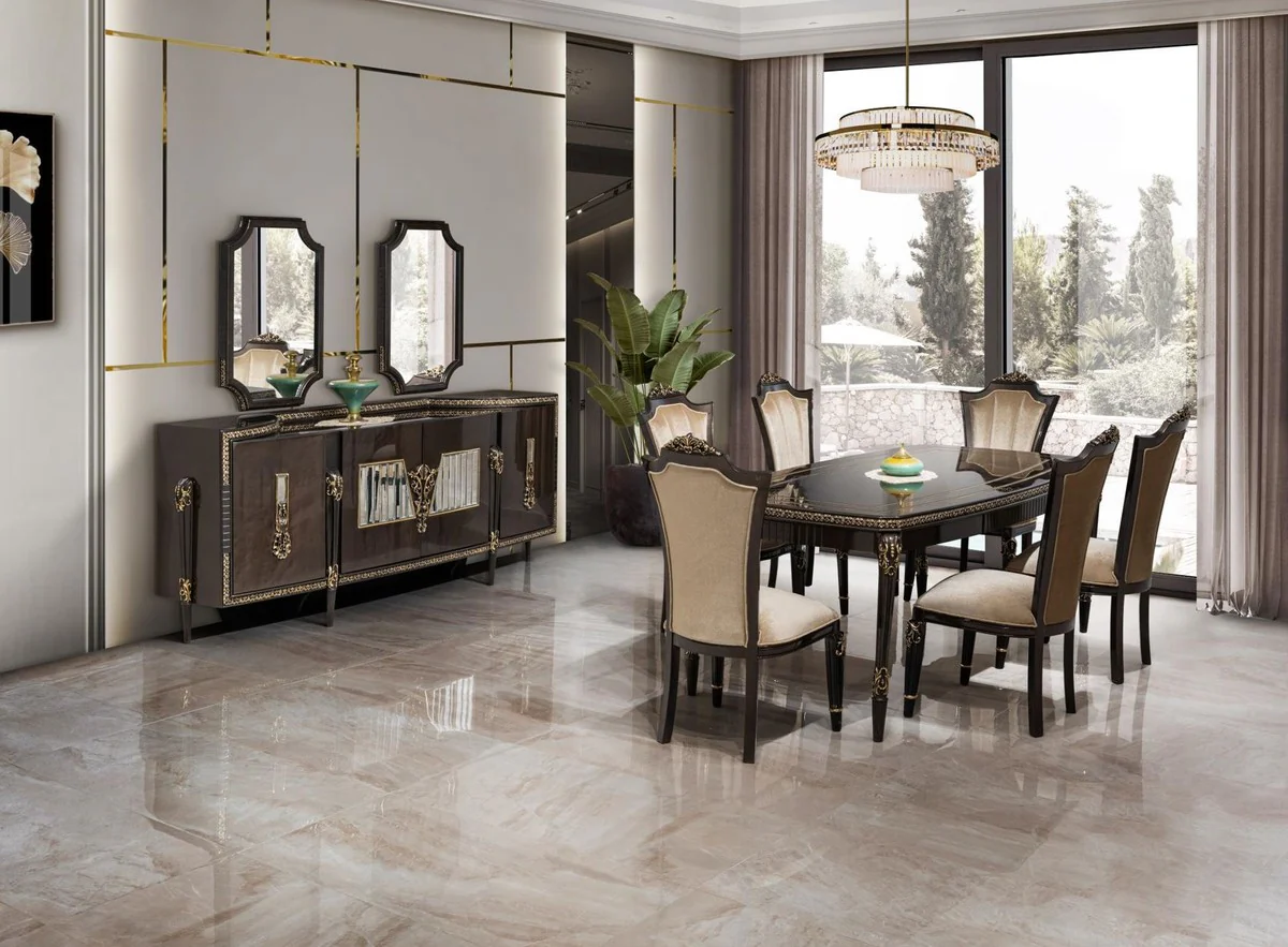 Luxus Barock Esszimmer Stuhl Hellbraun H. 115 cm - Barock Möbel