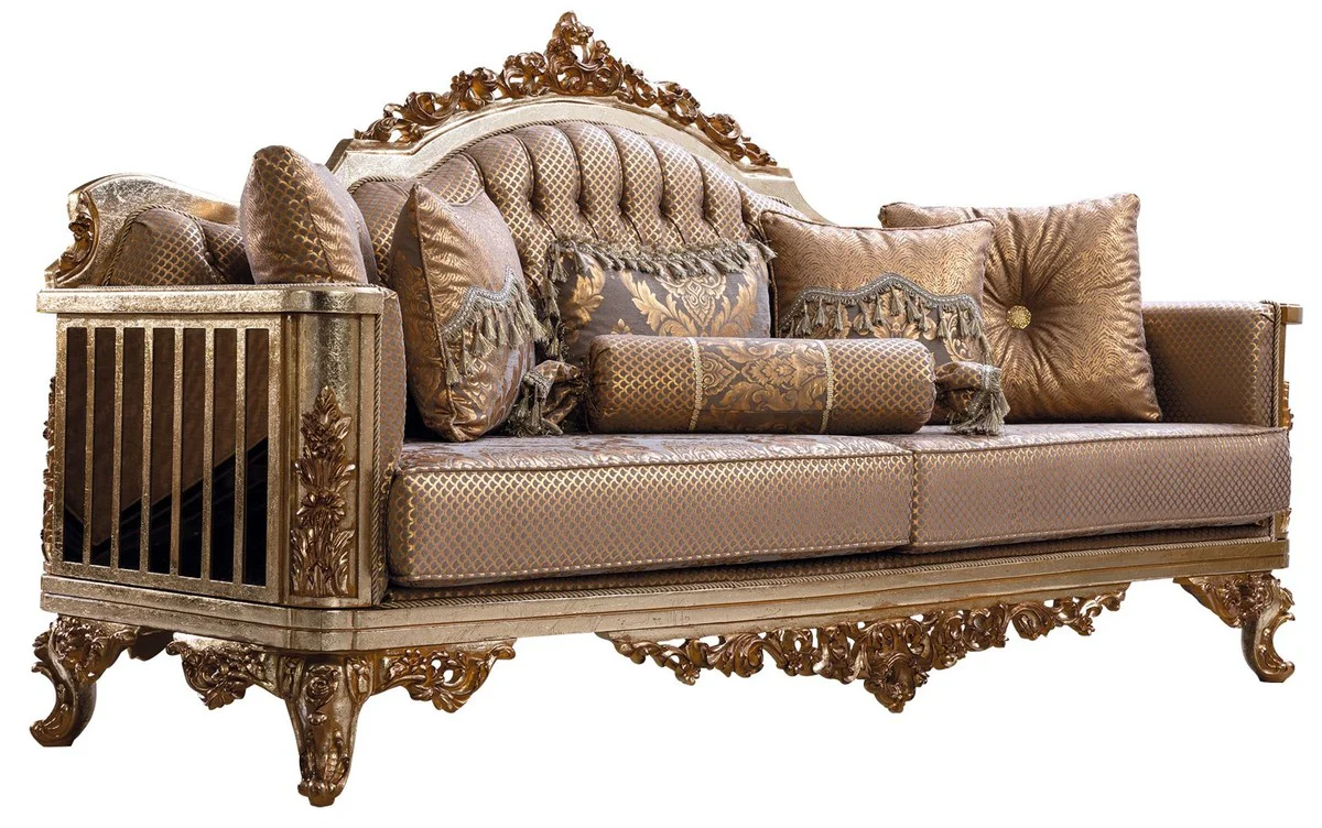 Luxus Barock Sofa Kupfer / Antik Silber / Gold - Barockstil Wohnzimmer Sofa mit elegantem Muster - Luxus Wohnzimmer Möbel im Barockstil - Barock Einrichtung - Barock Möbel