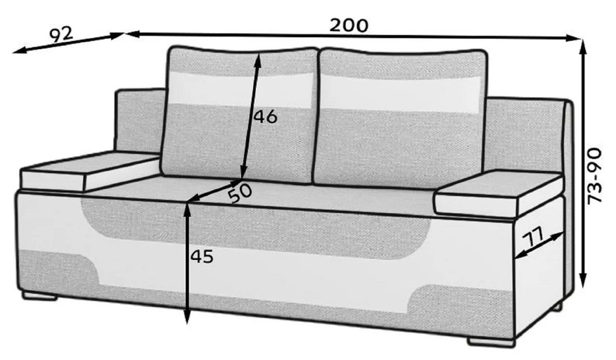 Luxus Schlafsofa Schwarz / Weiß / Silber 200 x 92 x H. 90 cm - Wohnzimmer Sofa mit Schlaffunktion - Wohnzimmer Möbel - Luxus Möbel - Luxus Interior