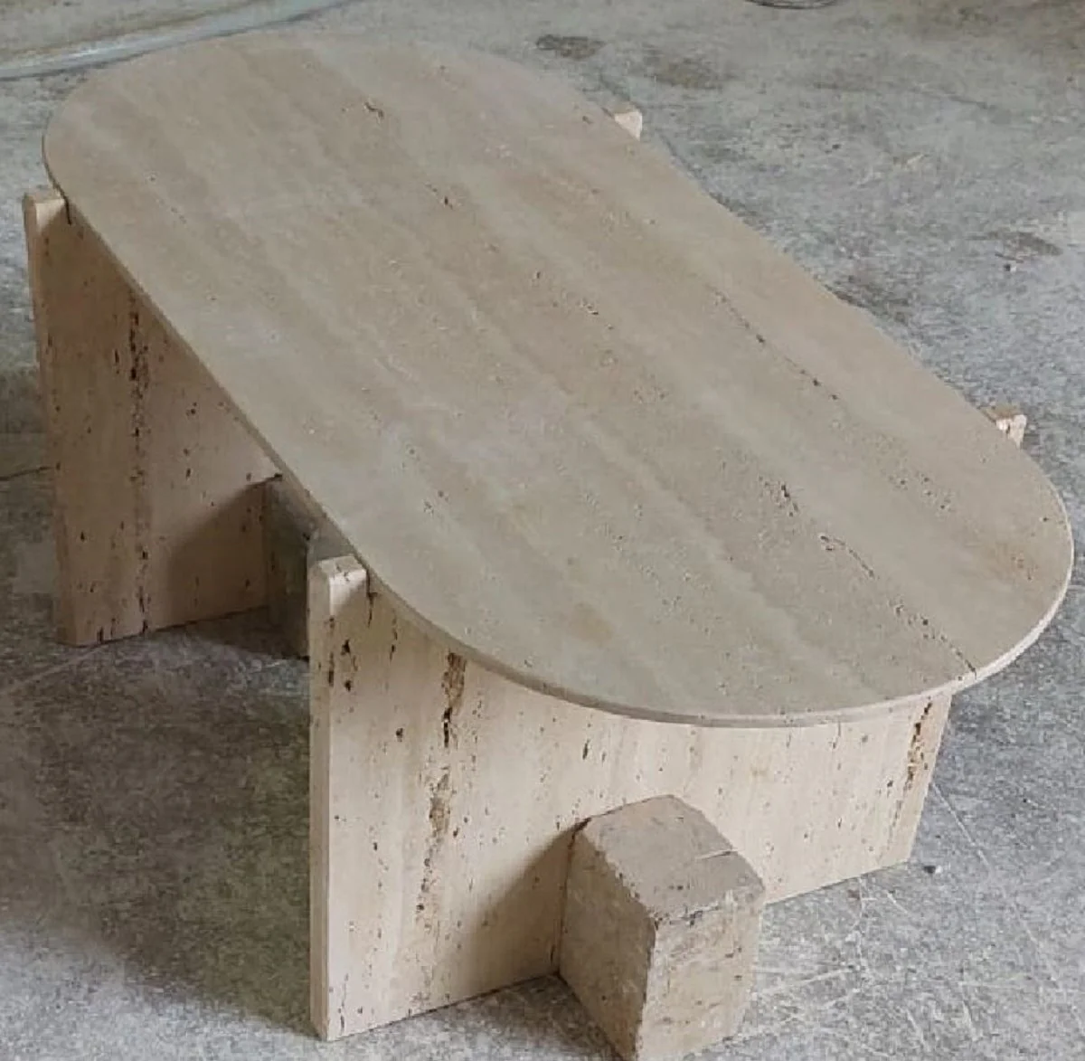 Luxus Travertin Couchtisch Beige 100 x 50 x H. 42 cm - Naturstein Wohnzimmertisch - Wohnzimmer Möbel - Naturstein Möbel - Travertin Möbel - Luxus Möbel - Luxus Einrichtung