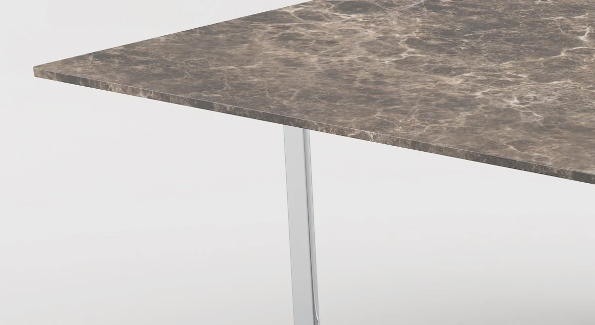 Luxus Wohnzimmer Set Silber / Braun - 1 Couchtisch mit Marmorplatte & 1 Beistelltisch mit Marmorplatte - Wohnzimmermöbel - Luxus Qualität