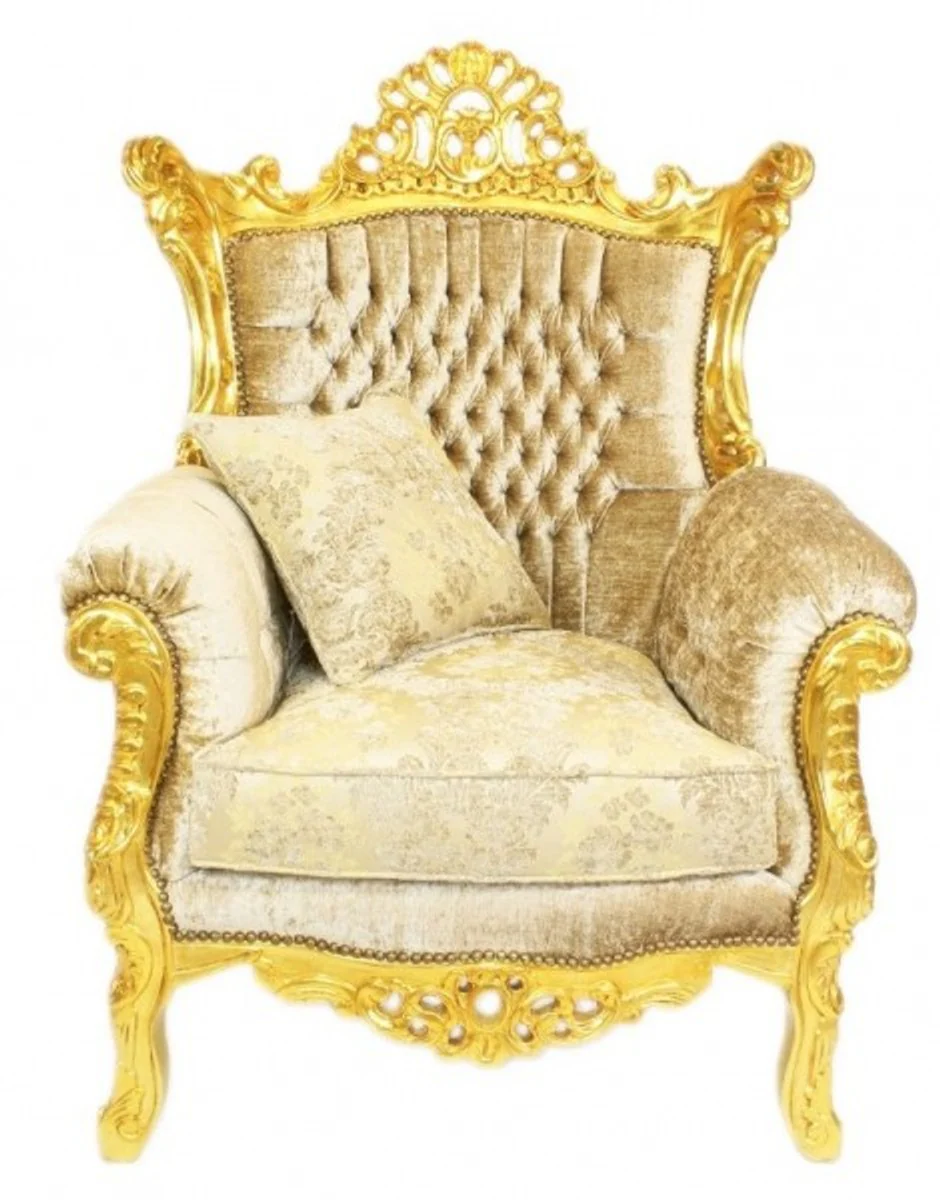 Barock Wohnzimmer Set Master Creme Samtstoff / Gold - 3er Sofa + 2 Sessel - Limited Edition!