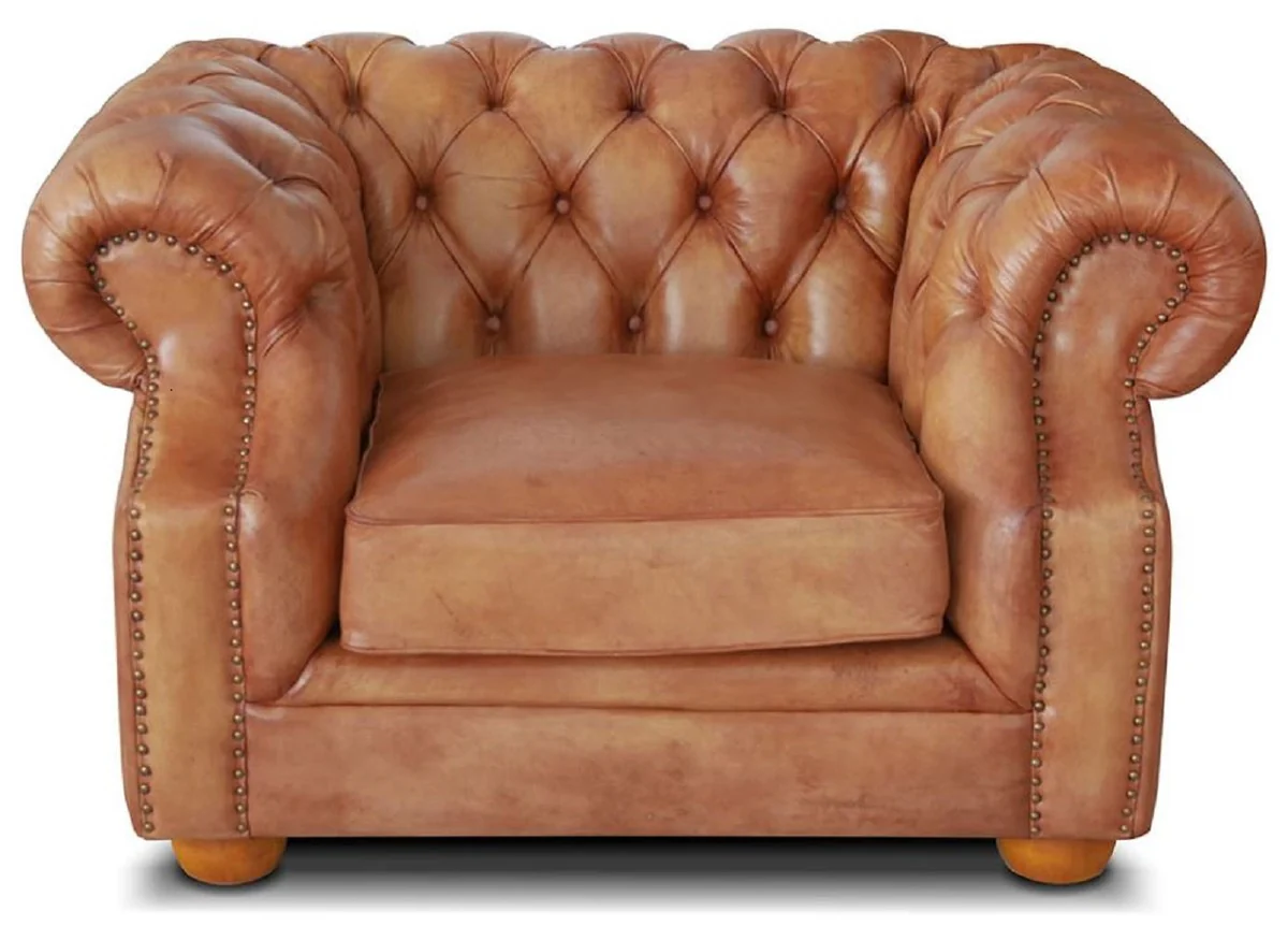 Luxus Chesterfield Leder Sessel 125 x 100 x H. 80 cm - Verschiedene Farben - Echtleder Wohnzimmer Sessel - Chesterfield Wohnzimmer Möbel