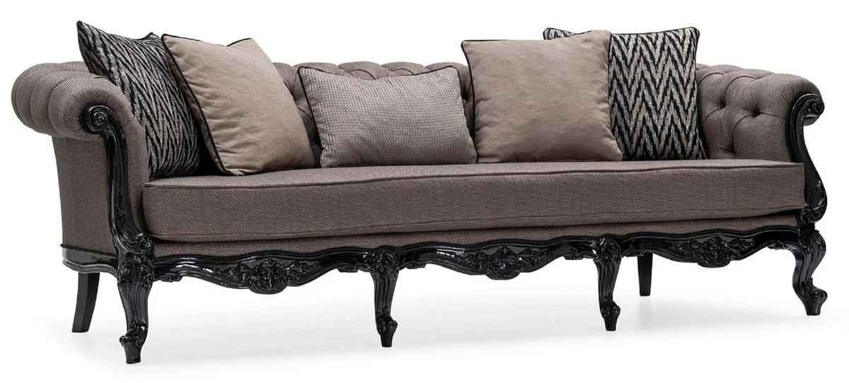 Luxus Barock Wohnzimmer Sofa Grau / Schwarz - Handgefertigtes Barockstil Sofa mit dekorativen Kissen - Luxus Wohnzimmer Möbel im Barockstil - Barock Möbel - Edel & Prunkvoll