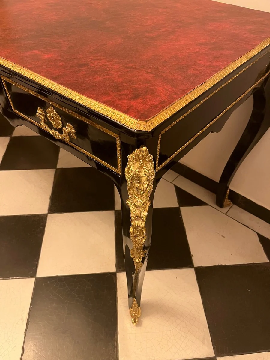 Luxus Barock Schreibtisch Schwarz / Gold / Bordeaux 143 cm - Barock Sekretär