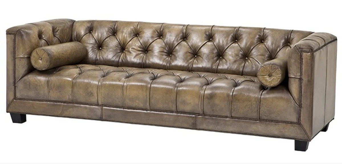 Luxus Echt Leder Sofa Kubus Vintage Leder Olive - 3 Sitzer - Luxus Hotel Möbel