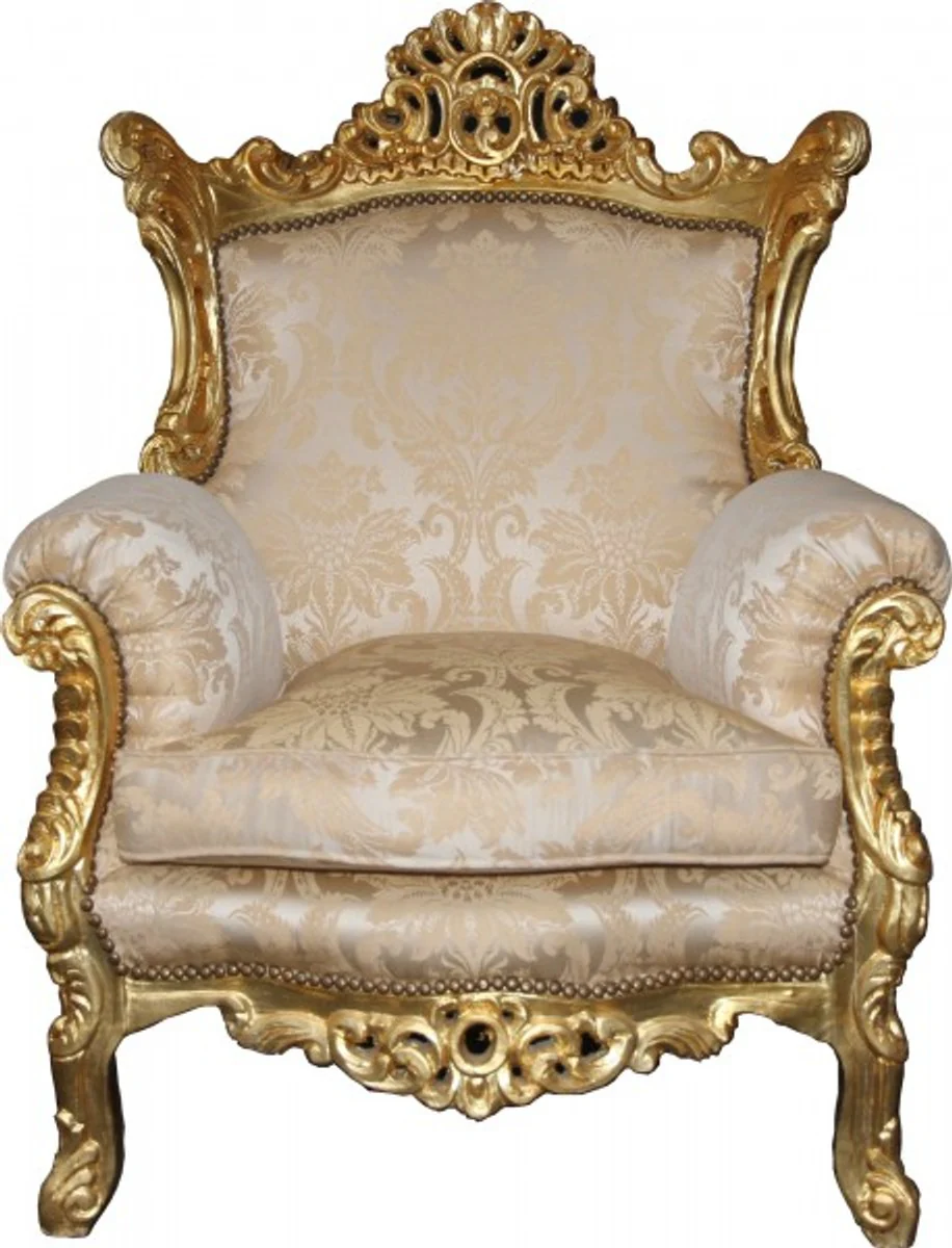 Barock Sessel Al Capone Mod2 Creme / Gold Möbel - Antik Stil