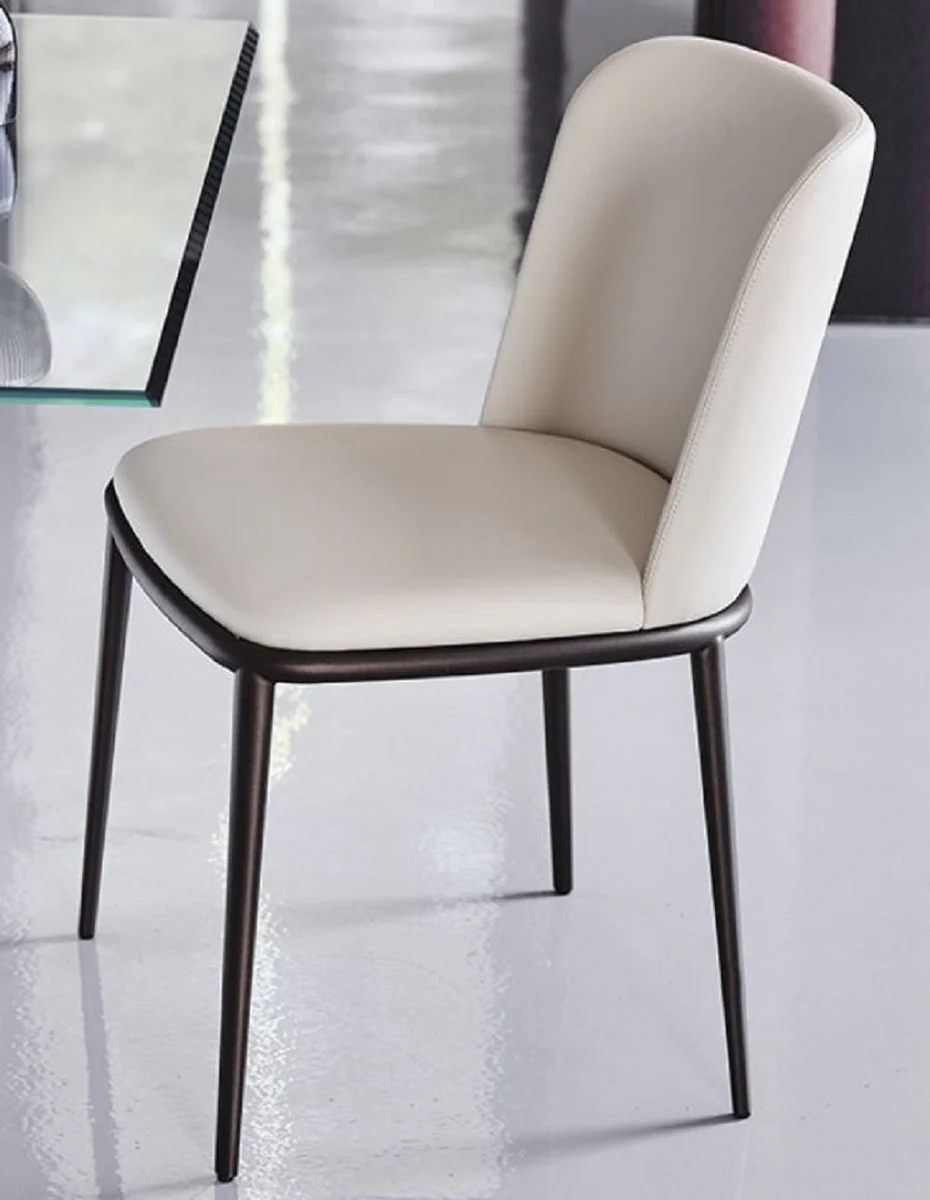 Luxus Esszimmerstuhl 8er Set Cremefarben / Schwarz - Luxus Esszimmer & Restaurant Möbel - Luxus Qualität - Made in Italy