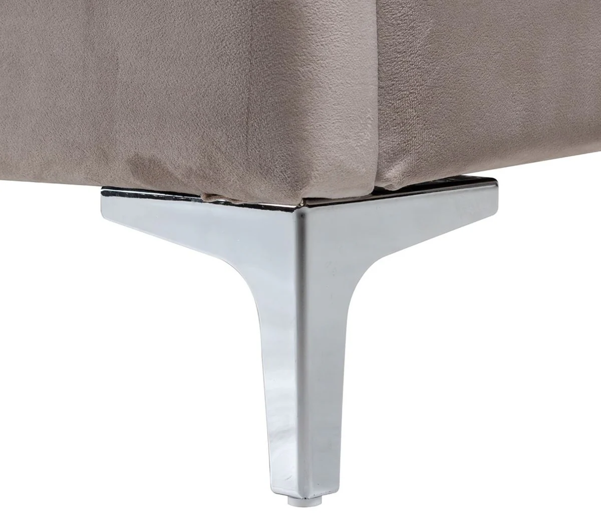 Luxus Art Deco Doppelbett Khaki / Silber 195 x 218 x H. 130 cm - Massivholz Bett mit edlem Samtstoff - Luxus Schlafzimmer Möbel - Hotel Möbel - Art Deco Möbel