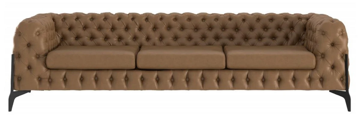 Luxus Chesterfield Leder Sofa Braun / Schwarz 269 x 91 x H. 62 cm - Wohnzimmer Sofa - Chesterfield Wohnzimmer Möbel