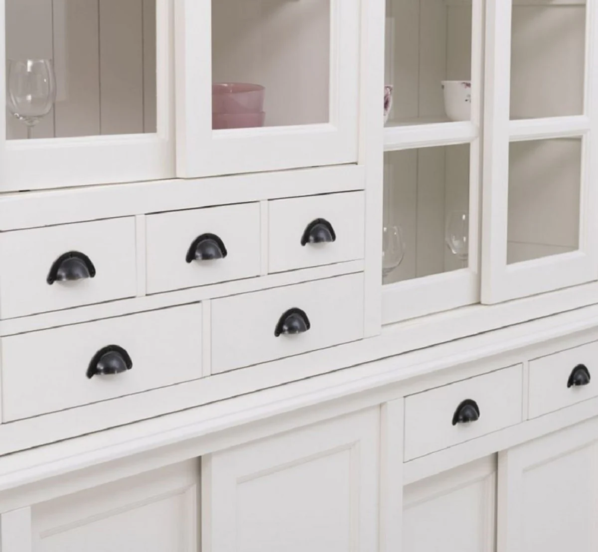 Landhausstil Esszimmerschrank Weiß 280 x 55 x H. 225 cm - Massivholz Küchenschrank - Esszimmer Möbel im Landhausstil - Landhausstil Esszimmer Einrichtung