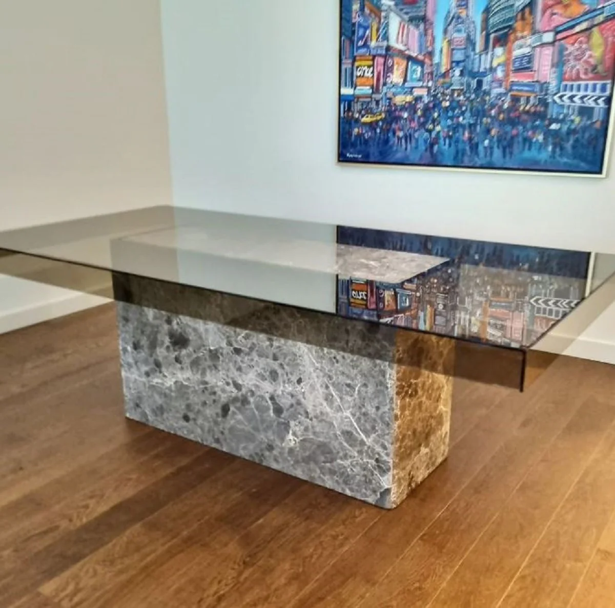 Luxus Esstisch Grau 200 x 100 x H. 75 cm - Marmor Küchentisch mit Glas Tischplatte - Esszimmer Möbel - Marmor Möbel - Luxus Möbel