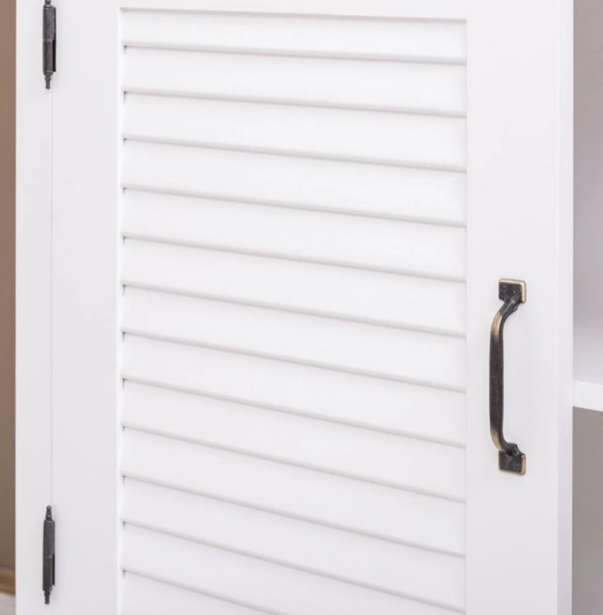 Landhausstil Massivholz Schrank mit 4 Türen Weiß 64 x 39 x H. 210 cm - Regalschrank - Wohnzimmerschrank - Vitrinenschrank - Landhausstil Möbel