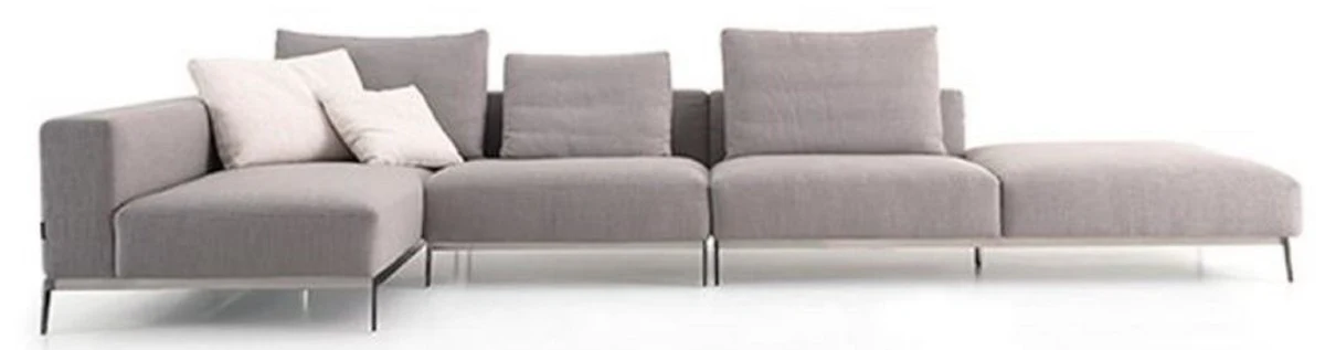 Luxus Sofa Grau / Silber 400 x 178 x H. 56 cm - Verstellbares Wohnzimmer Ecksofa - Luxus Wohnzimmer Möbel