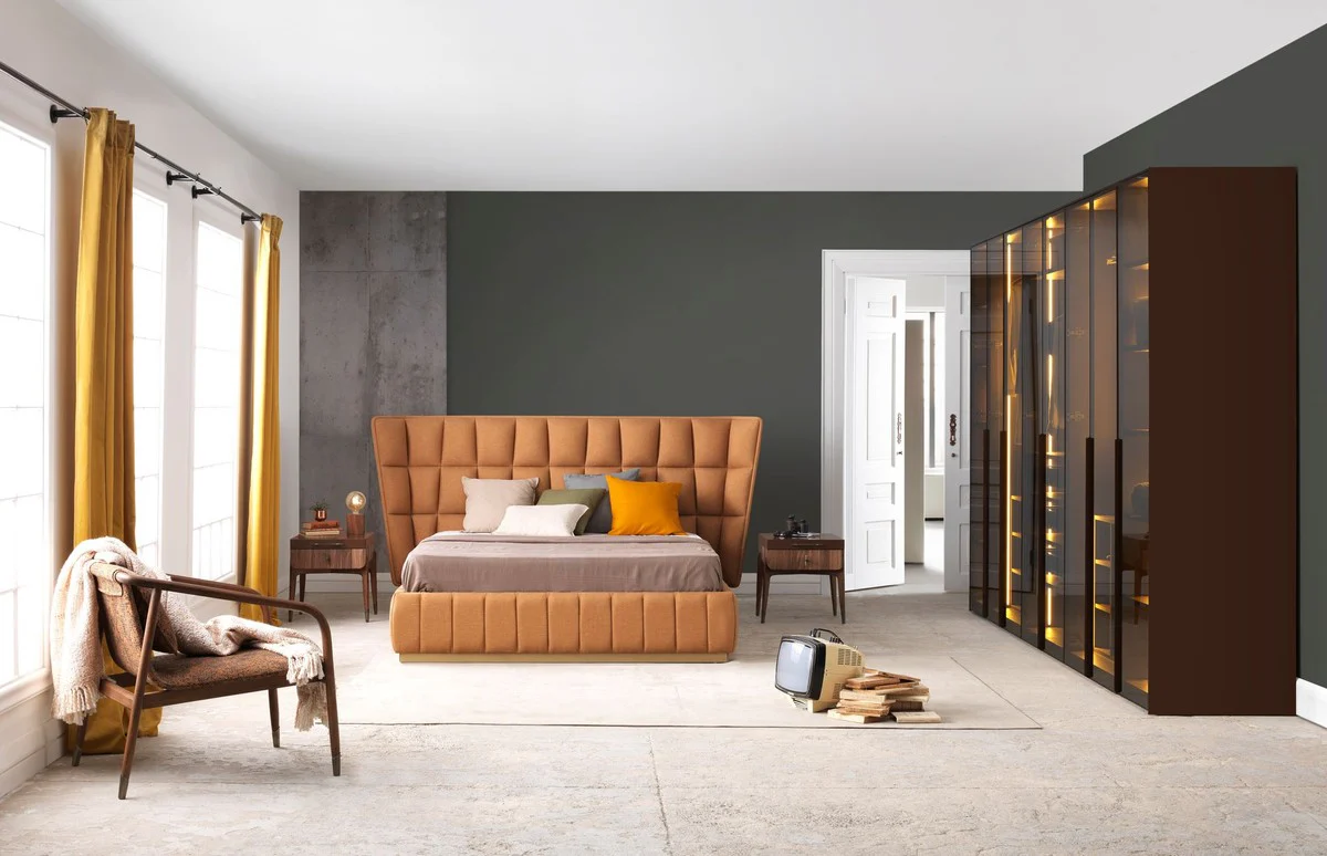 Luxus Nachtkommode Braun / Dunkelbraun 49 x 54 x H. 51 cm - Massivholz Nachttisch mit 2 Schubladen - Schlafzimmer Möbel - Hotel Möbel - Luxus Möbel