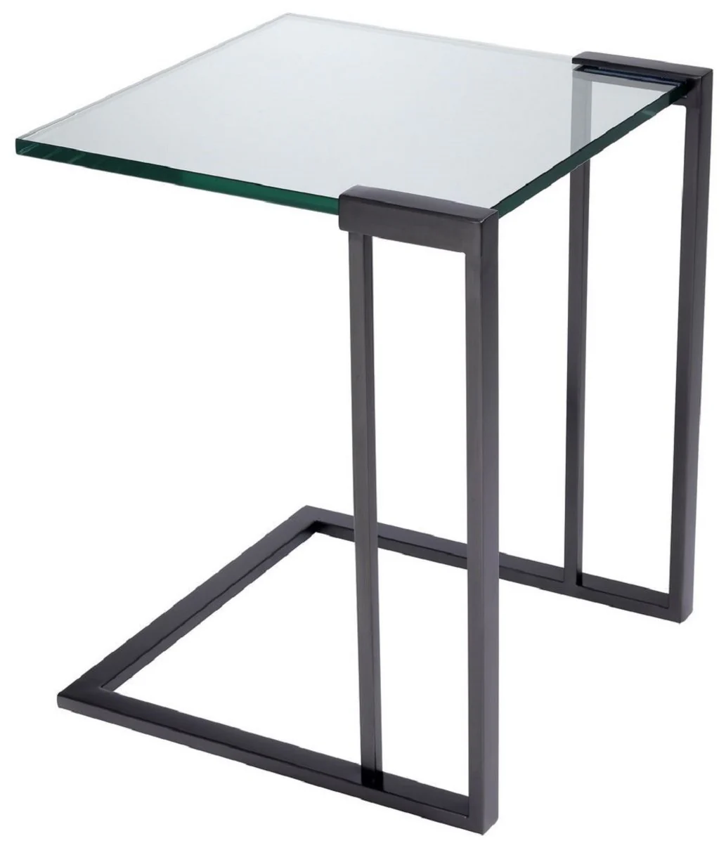 Luxus Beistelltisch Bronzefarben 45 x 45,5 x H. 56,5 cm - Edelstahl Tisch mit Glasplatte - Luxus Wohnzimmer Möbel