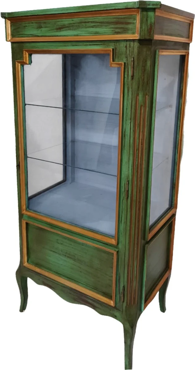 Barock Vitrine Antik Stil Grün / Gold Vitrinenschrank 160 cm - Wohnzimmer Schrank - Antik Stil Möbel