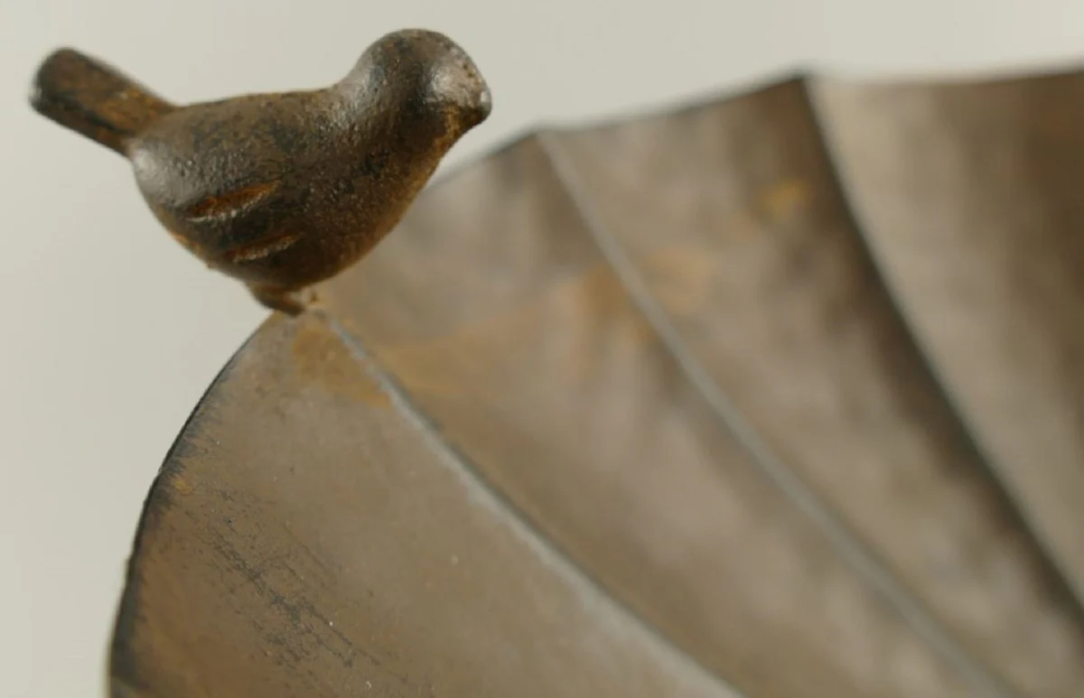 Jugendstil Vogelbad mit 2 dekorativen Vögelchen Antik Braun Ø 30 x H. 32 cm - Metall Vogeltränke - Garten Accessoires - Barock & Jugendstil Garten Deko