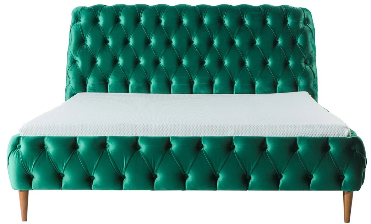 Luxus Chesterfield Doppelbett Grün / Braun - Verschiedene Größen - Modernes Bett mit Matratze - Schlafzimmer Möbel