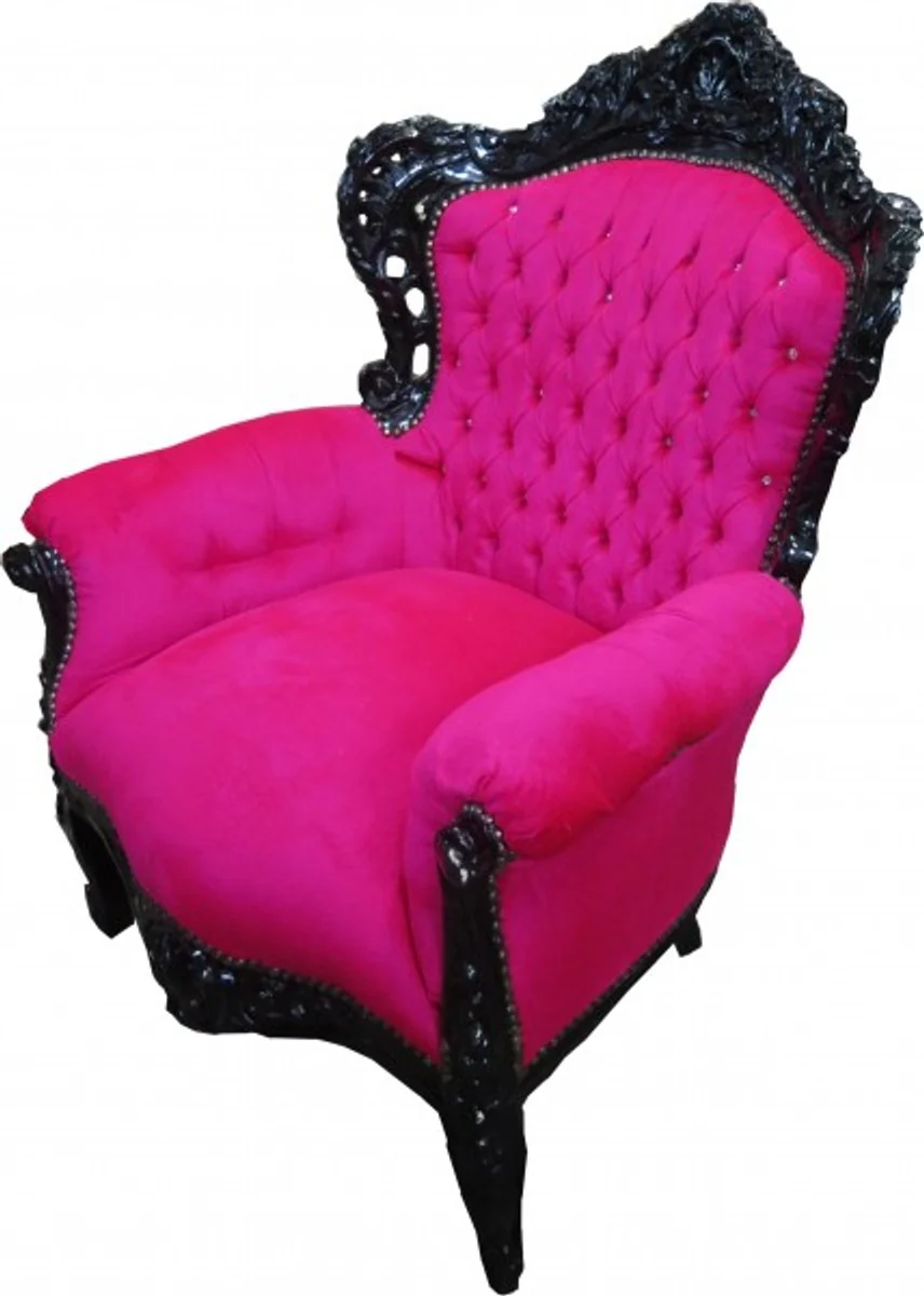 Sessel King Pink / Schwarz mit Bling Bling Glitzersteinen - Barock Kollektion