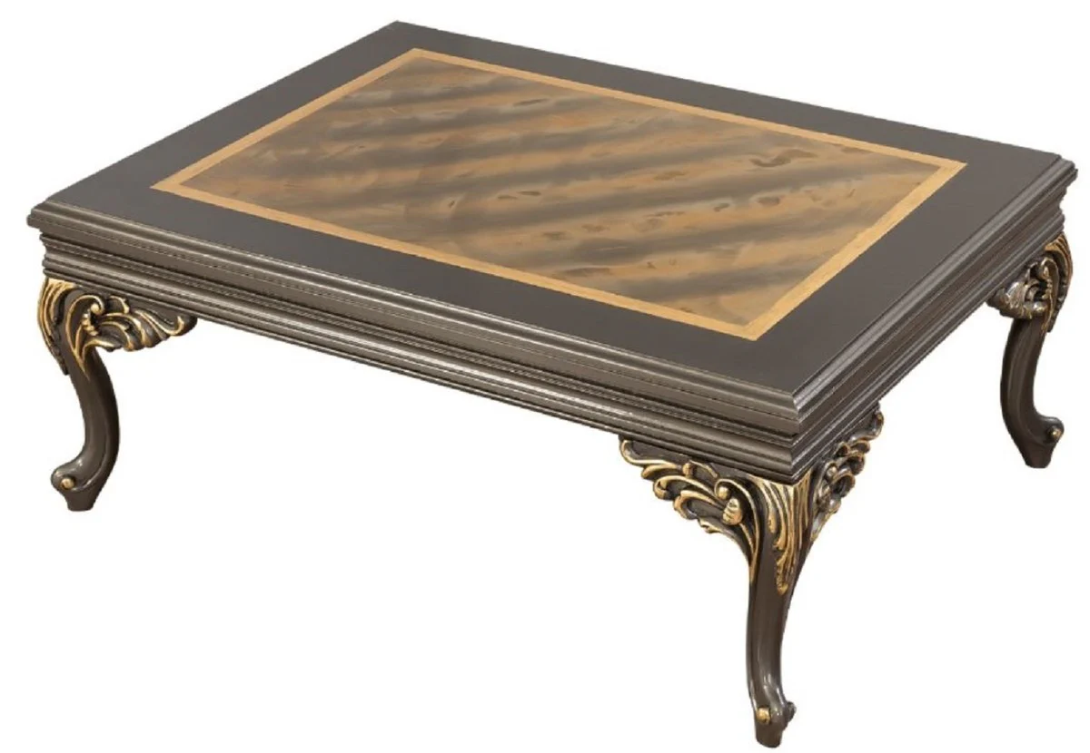 Luxus Barock Couchtisch Grau / Gold 110 x 84 x H. 48 cm - Prunkvoller handgefertigter Wohnzimmertisch im Barockstil - Barock Möbel