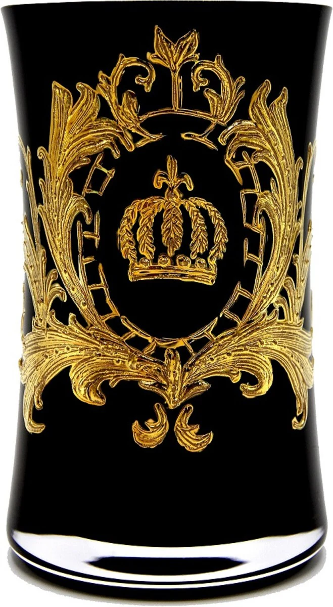 Pompöös by Luxus Wasserglas Set Schwarz / Gold Ø 8 x H. 13 cm - Wassergläser mit 24 Karat Vergoldung - Pompööse Gläser designed by Harald Glööckler