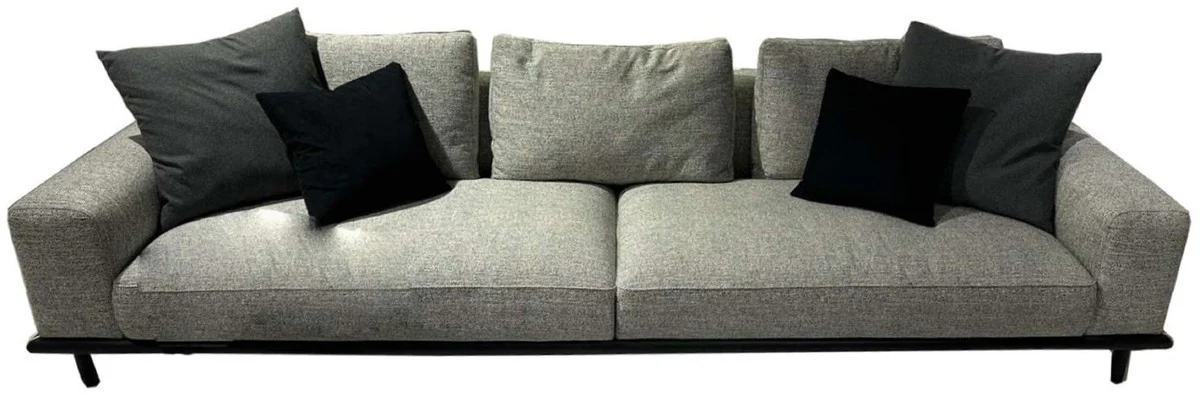 Luxus 4er Sofa Grau / Schwarz 320 x 100 x H. 74 cm - Wohnzimmer Sofa - Hotel Sofa - Wohnzimmer Möbel - Hotel Möbel - Luxus Möbel - Luxus Einrichtung - Wohnzimmer Einrichtung