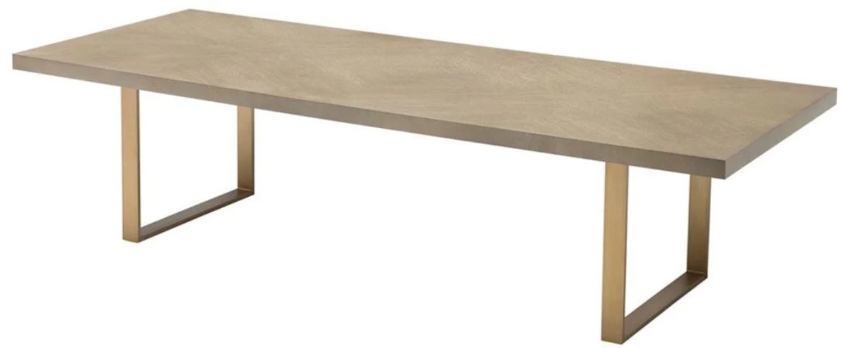 Esstisch Küchentisch Braun / Messing 300 x 115 x H. 75 cm - Luxus Küchenmöbel