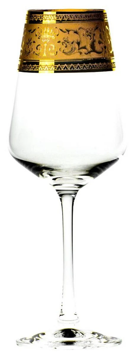 Luxus Barock Rotweinglas 6er Set Gold Ø 8,5 x H. 24 cm - Handgefertigte und handgravierte Weingläser - Hotel & Restaurant Accessoires - Luxus Qualität