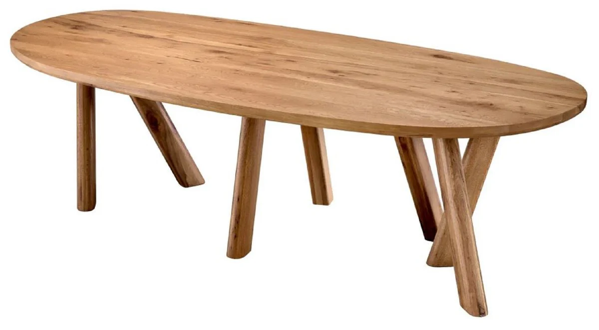 Luxus Esstisch Braun 259 x 109 x H. 76,5 cm - Ovaler Küchentisch mit massiver Eichenholz Tischplatte - Esszimmer Möbel - Küchen Möbel - Luxus Möbel - Luxus Einrichtung