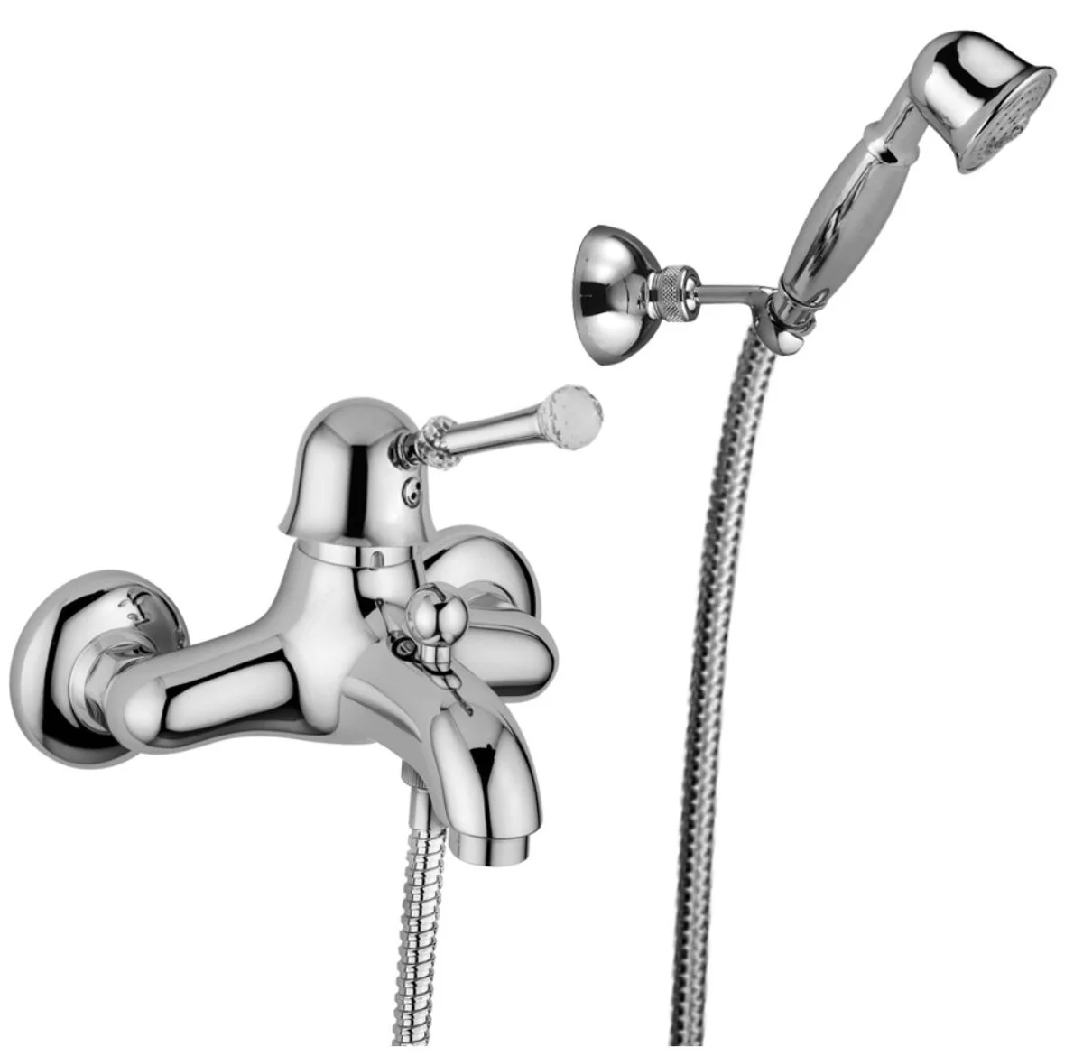 Luxus Dusch Aufputz-Einhebelmischer mit Duplex Brauseset Silber - Luxus Qualität Made in Italy