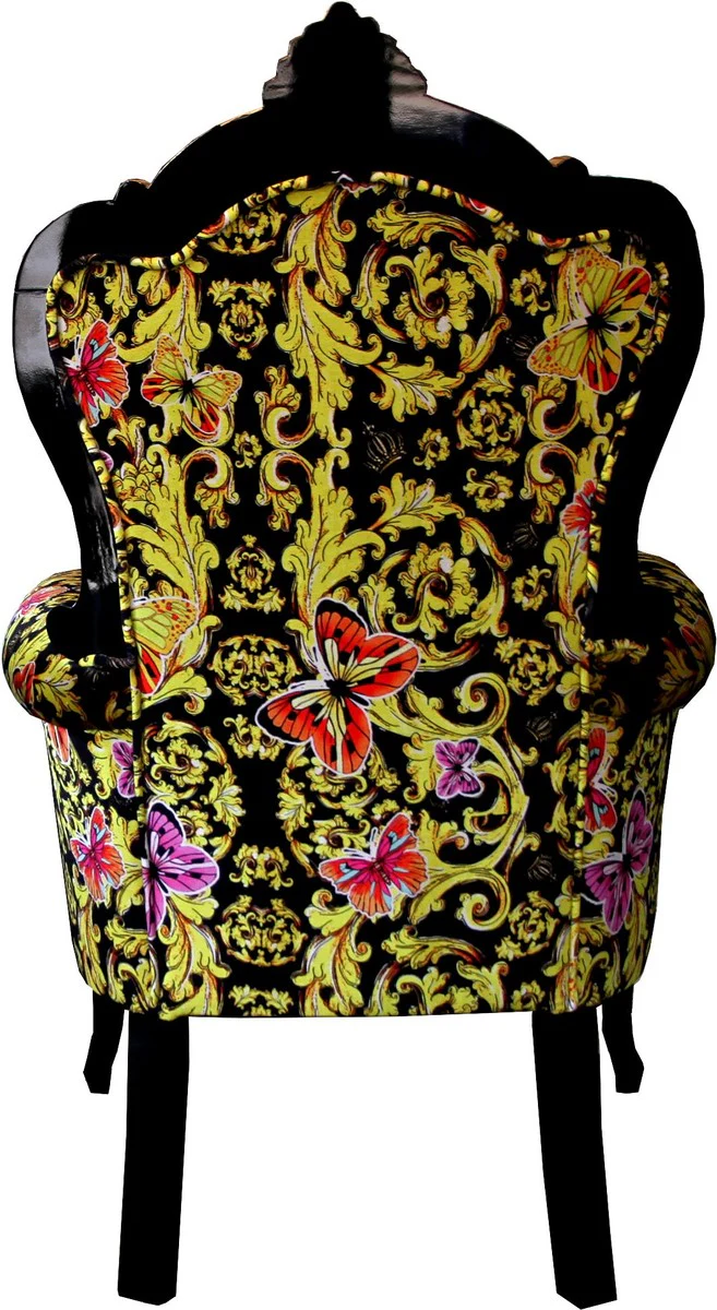 Pompöös by Luxus Barock Sessel Bergere Butterfly & Flower Design / Schwarz / Gold - Pompööser Barock Sessel designed by Harald Glööckler B!