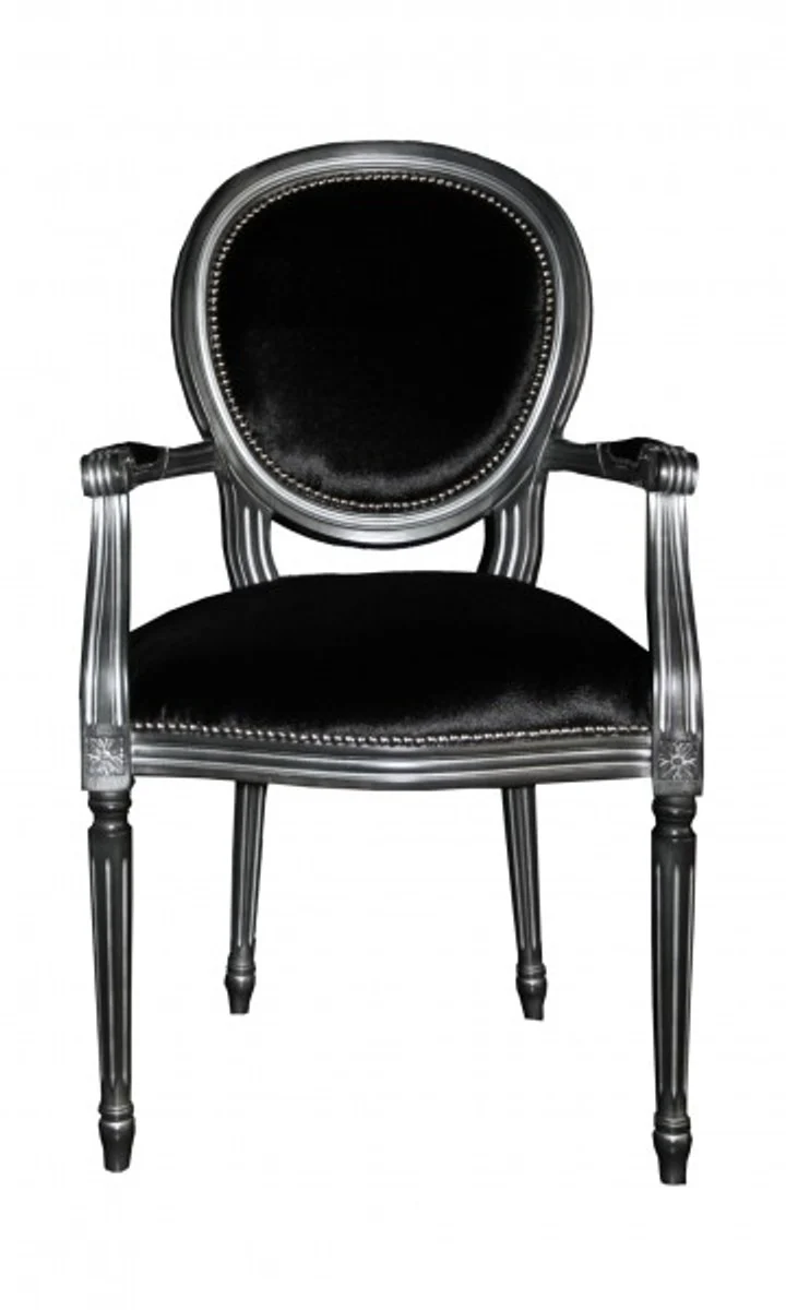 Design Esszimmerset Schwarz/Silber - Ausziehbar Esstisch + 6 Stühle