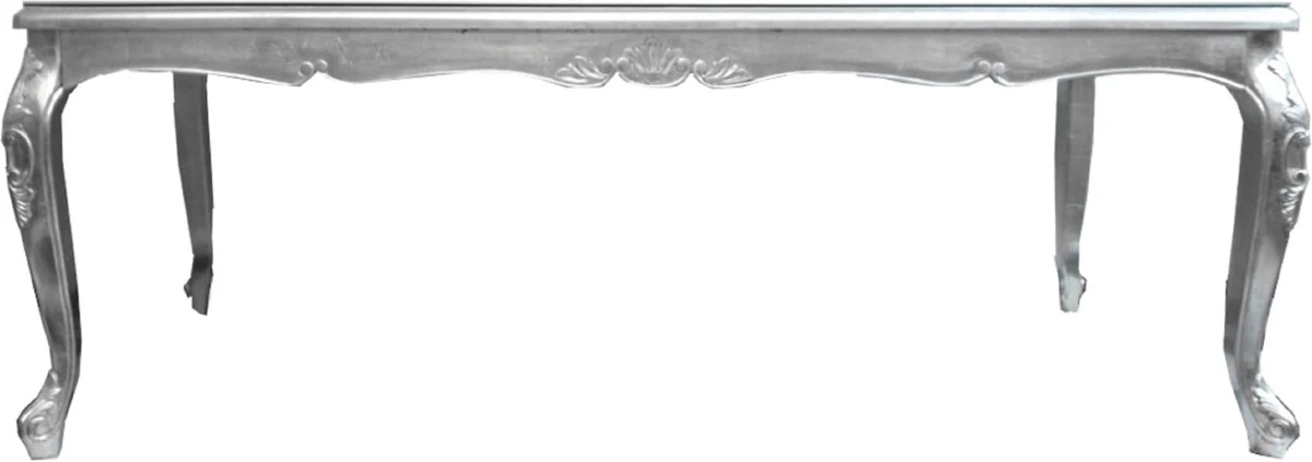 Luxus Barock Esszimmer Set Türkis / Silber - 1 Esstisch mit Glasplatte und 6 Esszimmerstühle - Made in Italy - Luxury Collection