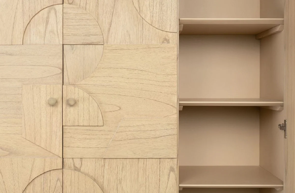 Luxus Designer Schrank Naturfarben 130 x 45 x H. 190 cm - Massivholz Regalschrank mit 3 Türen - Schlafzimmer Schrank - Wohnzimmer Schrank - Büro Schrank - Luxus Möbel