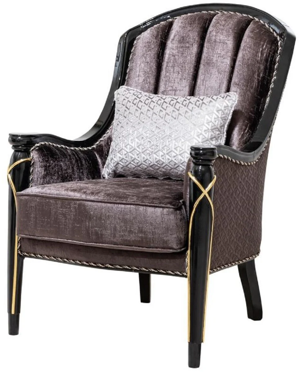 Luxus Barock Wohnzimmer Set Silber / Lila / Schwarz / Gold