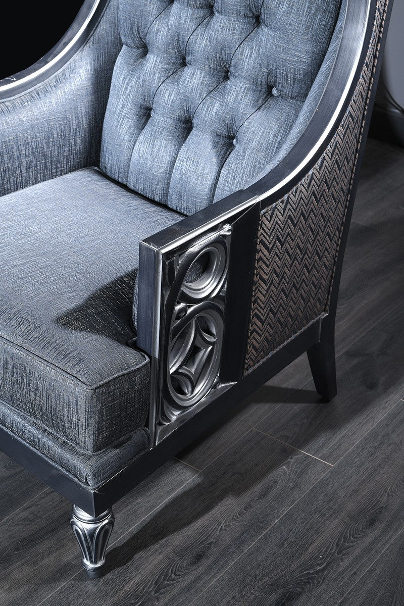 Luxus Barock Chesterfield Wohnzimmer Sessel Blau / Grau / Silber 77 x 76 x H. 100 cm - Barockmöbel