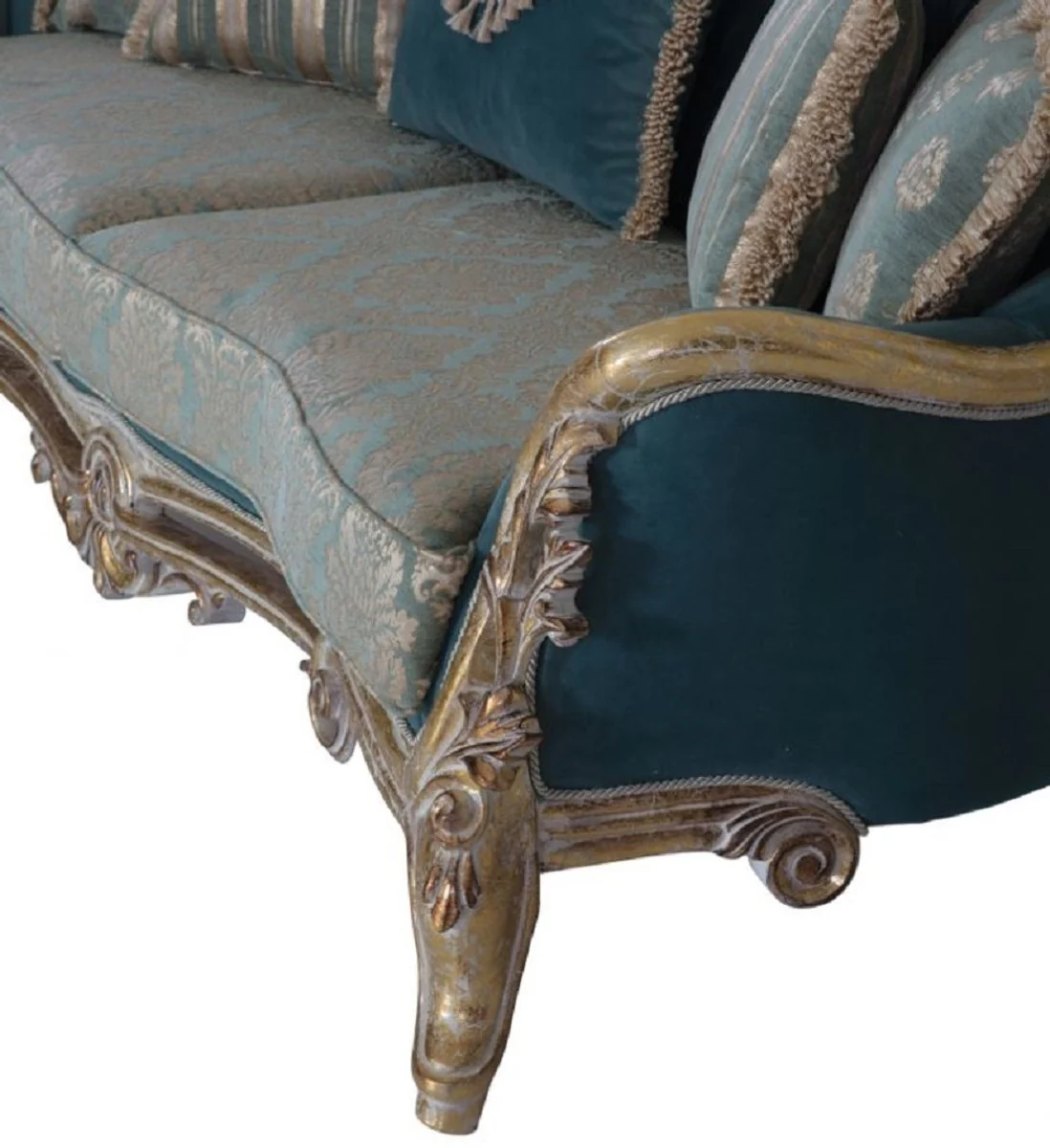 Luxus Barock Sofa Blau / Gold - Handgefertigtes Barockstil Wohnzimmer Sofa mit elegantem Muster - Barock Wohnzimmer Möbel