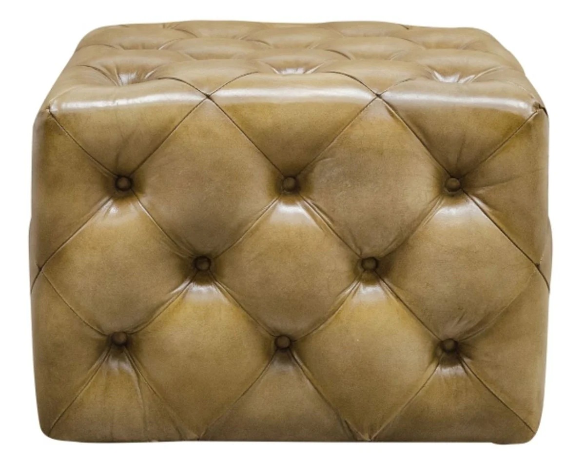 Luxus Echtleder Fußhocker Sandfarben 64 x 64 x H. 46 cm - Chesterfield Möbel
