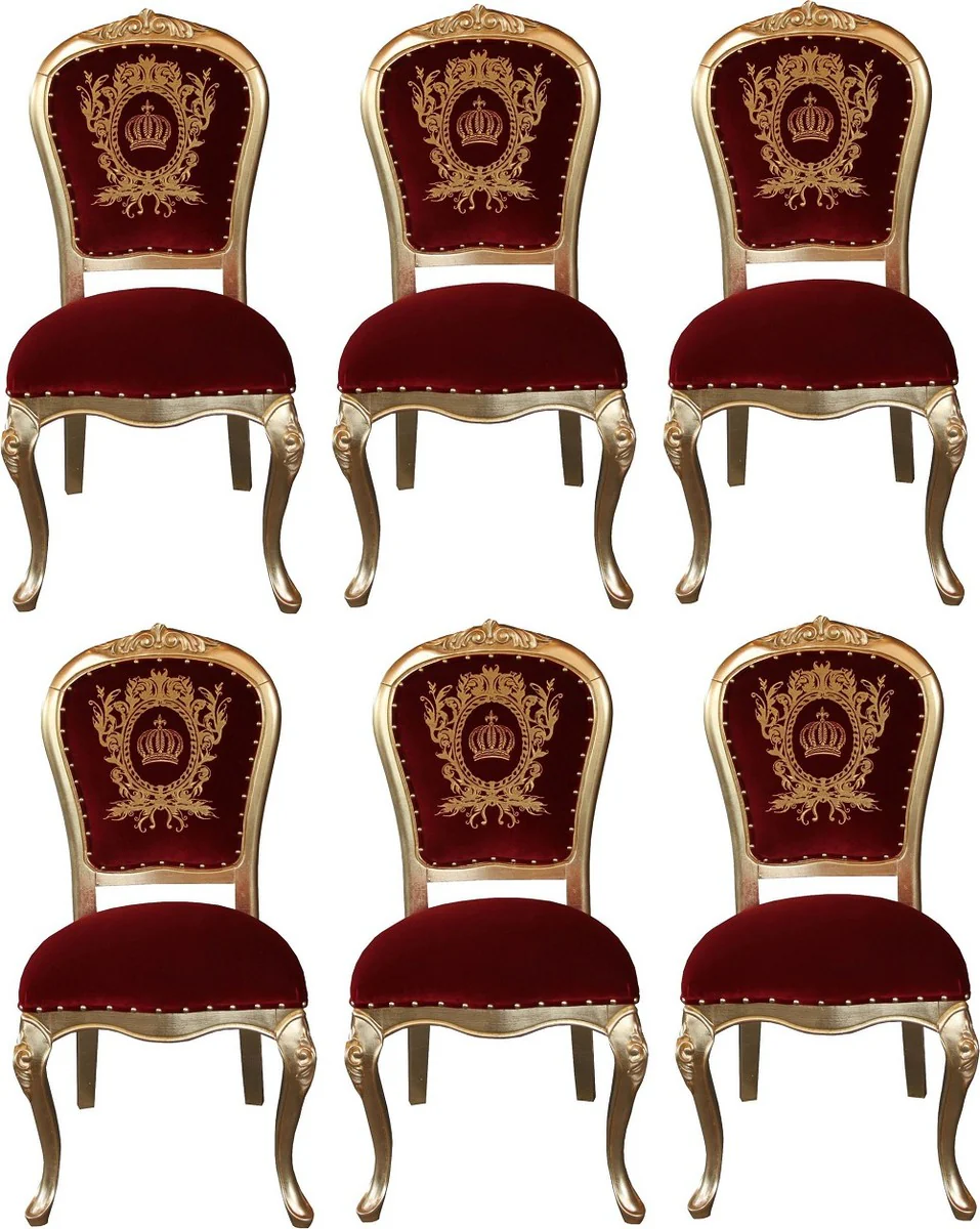 Pompöös by Luxus Barock Esszimmerstühle mit Krone Bordeauxrot / Gold - Pompööse Barock Stühle designed by Harald Glööckler - 6 Esszimmerstühle