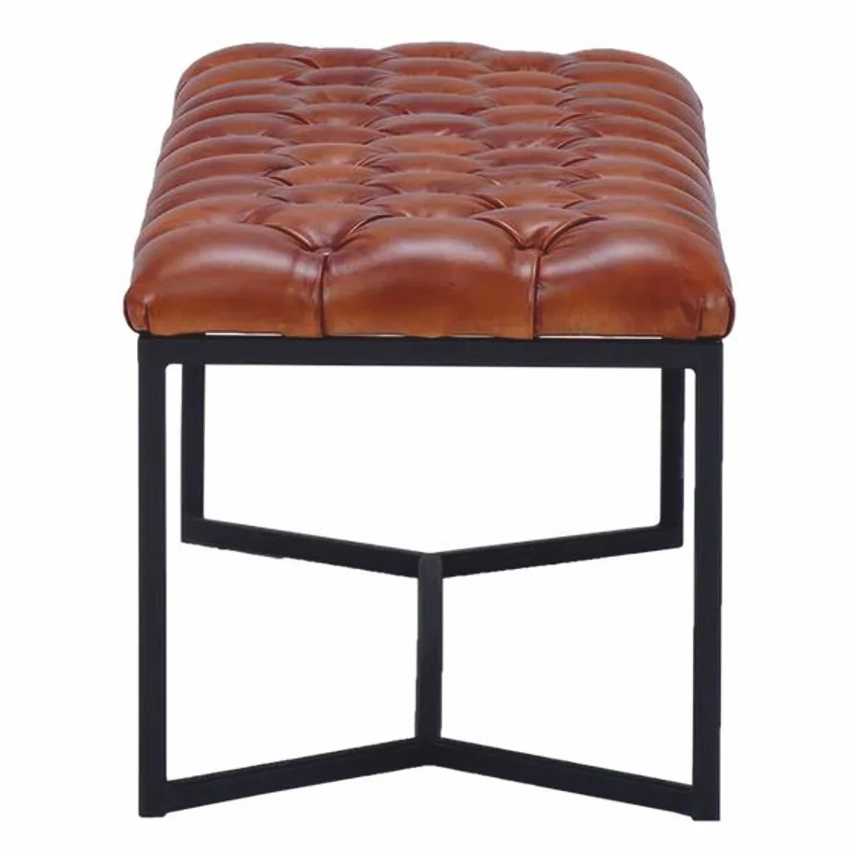 Luxus Chesterfield Echtleder Sitzbank Braun / Schwarz 180 cm - Echtleder Möbel